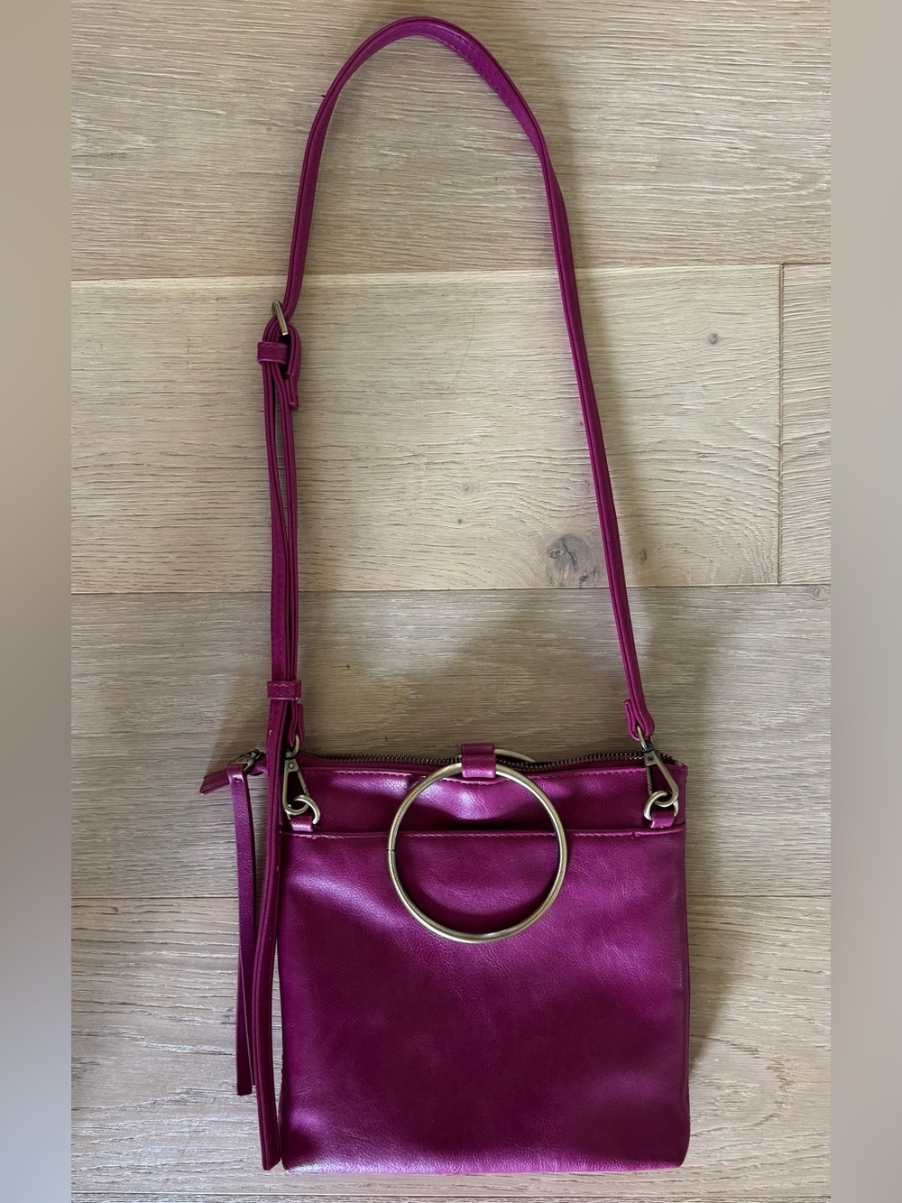 Women’s Fuchsia Crossbody Bag with Ring Accent